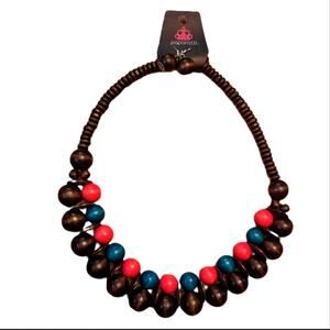 Paparazzi Caribbean Cover Girl Wooden Bead Bright Boho Neck & Earrings Set NWT